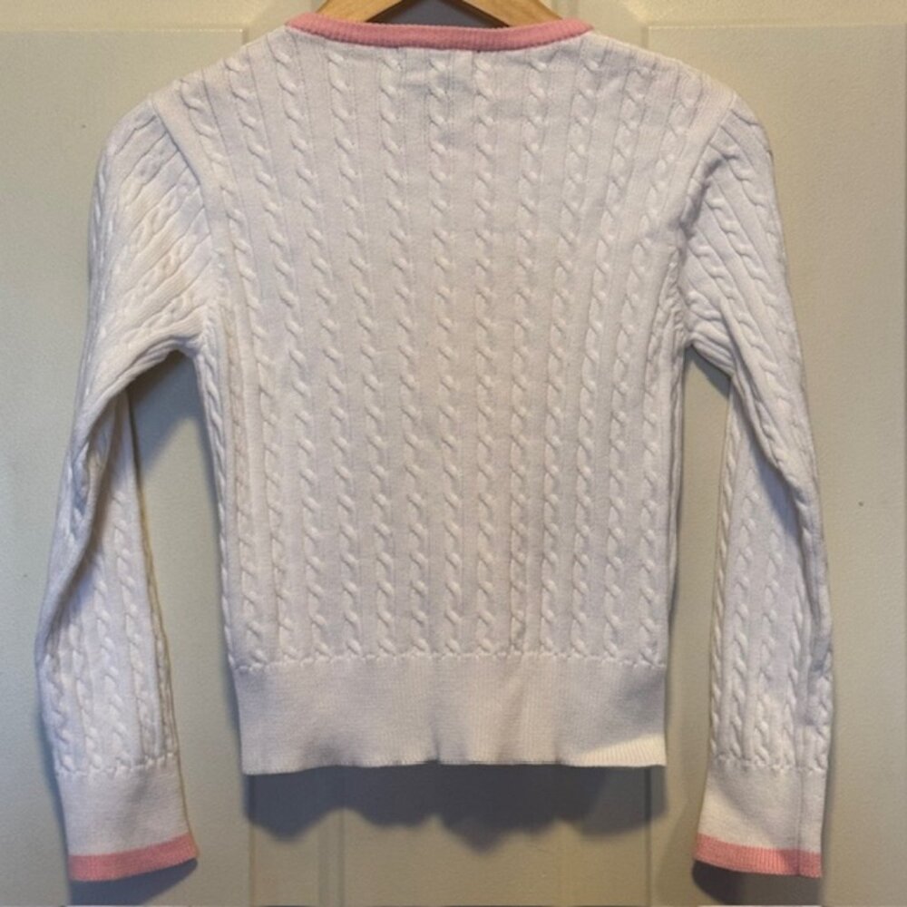 Ralph Lauren White Pink Cable Knit Cardigan Sweater sz 5 - Picture 2 of 7